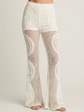 Hot and Delicious HGP9349 Ivory Crochet Bell Bottom Pants NWT - Medium